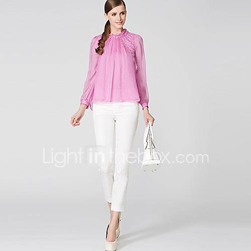 OSA New Korean Silk Embroidery Blouse Stitching Lace Shirt High Quality