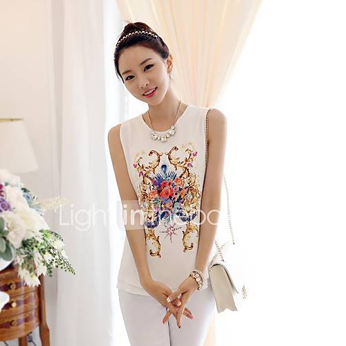 Womens Fashion Sleeveless Print Chiffon Vest