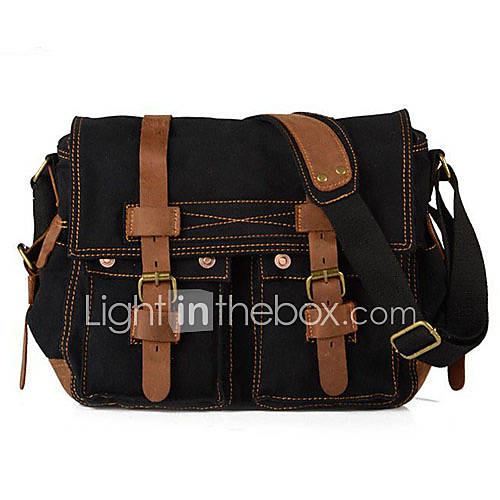 MUCHUAN Mens Vintage Canvas Leather School Military Shoulder Bag Messenger Bag(Screen Color)