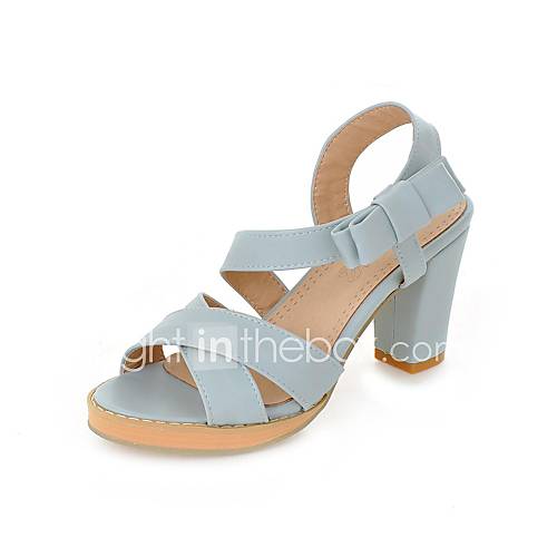 Faux Leather Womens Chunky Heel Open Toe Sandals with Bowknot Shoes(More Colors)