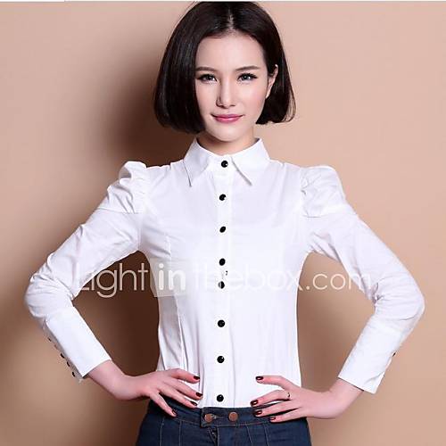 Women Long Sleeve White Cotton Blends Bodysuit Blouses Shirts