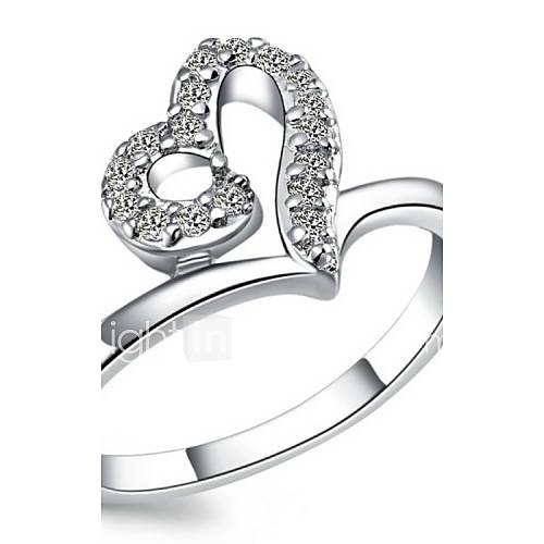 Fashionable Sliver Clear With Cubic Zirconia Hollow Heart Womens Ring(1 Pc)