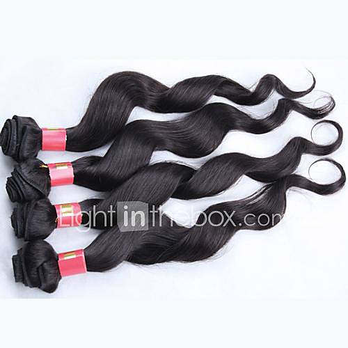 4A 14 Inch Natural Black Loose Wave Curly Chinese Virgin Hair Weave Bundles 62G/Piece (2.10OZ/Piece)