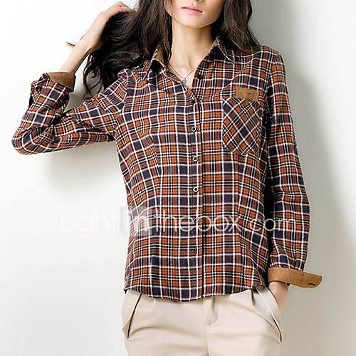 Veri Gude Womens All Match Classical Long Sleeve Check Brown Shirt