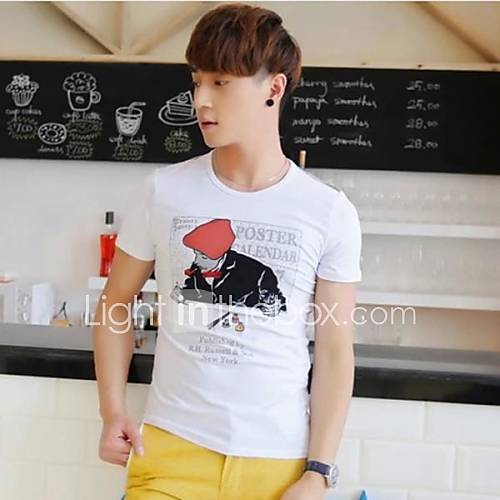 Mens Round Collar Casual Short Sleeve Printing T shirt