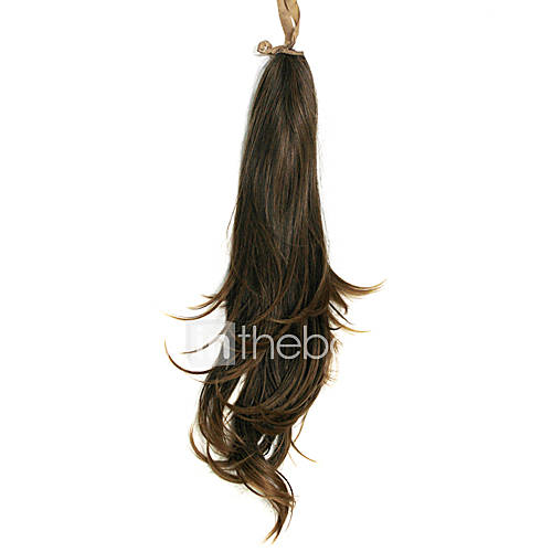Ribbon Tied Brown Long Big Curly Synthetic Ponytail Hair Extensions