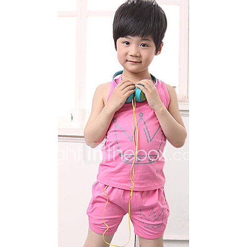 Boys Crown Print Casual Sleeveless Clothing Sets