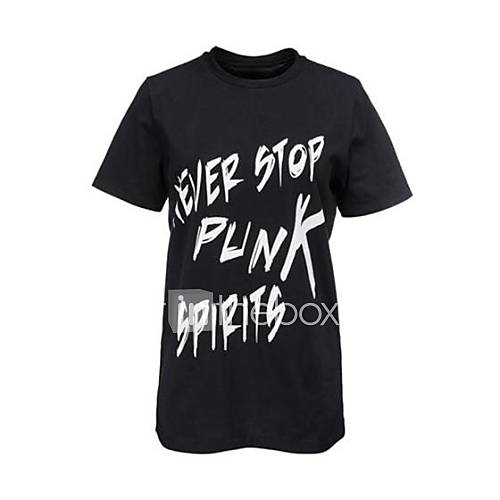 Womens Round Collar Never Stop Printed T Shirt