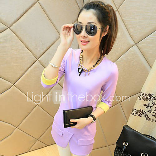 ZJ Womens Thin Round Neck Half Sleeve Contrast Color Lilac Dress