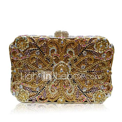 Women Vintage Hollow Flowers with Full Rhinestones/Diamonds Evening Handbags/ Clutches