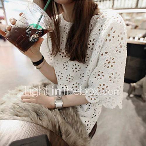 Womens Lace Cut Out Loose Blouse