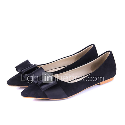 Womens Korean Bow Decoration Flat Shoes(Black)