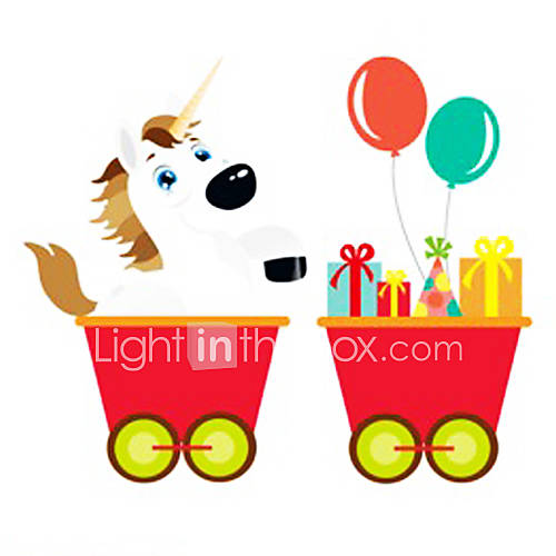 Unicorn and Gift Train Corriage Wall Stickers