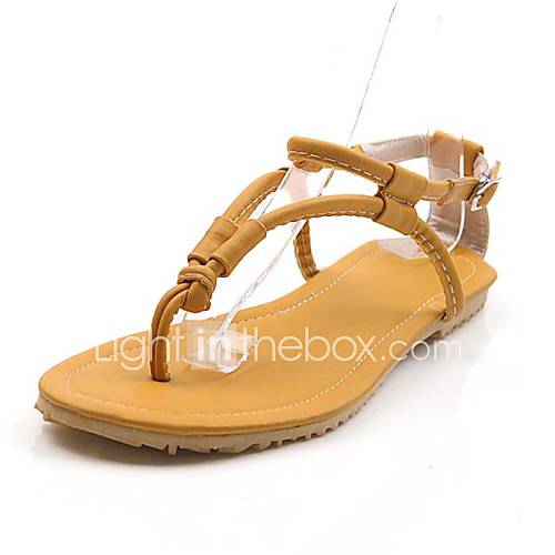 Faux Leather Womens Flat Heel Flip Flops Sandals Shoes(More Colors)