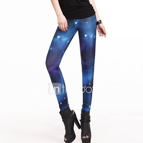 Elonbo Dark Blue Sky Style Digital Painting Women Free Size Tight Leggings