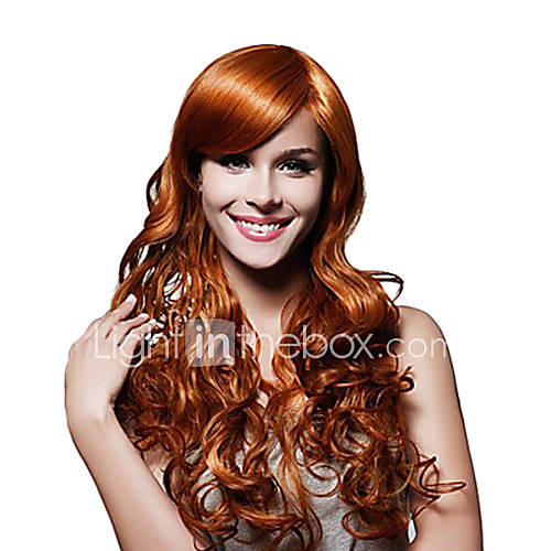 Capless Long To Waist Quality Synthetic Golden Brown Curly Wig Full Bang