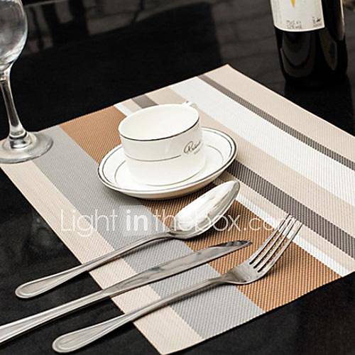 Assorted Colors Striped Placemat for Dinner, L45cm x W 30cm, Heat Resistant PVC