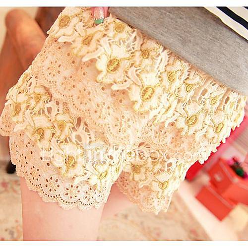 Womens Fashion Crochet Lace Embroidery Layer Cake Short