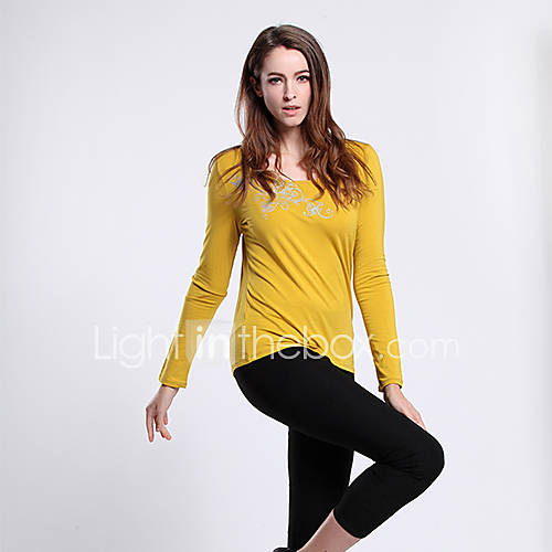 SEETRUE Womens Part Printing Round Collar T Shirt(Yellow)