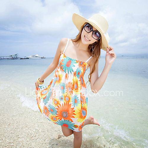 Womens Bohemia Fashion Sun Flower Mini Dresses