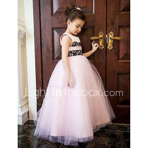 A line Jewel Ankle length Satin And Tulle Wedding/Party Flower Girl Dress(More Colors)