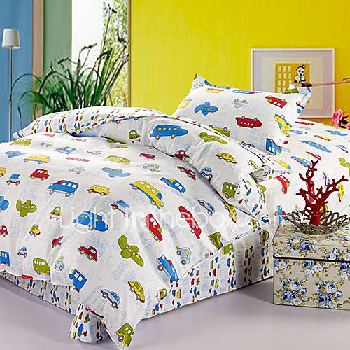 Duvet Cover,3 Piece Cotton Cartoon Cars(blue)