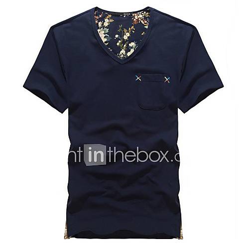 Mens V Neck splicing Short Sleeve T Shirt