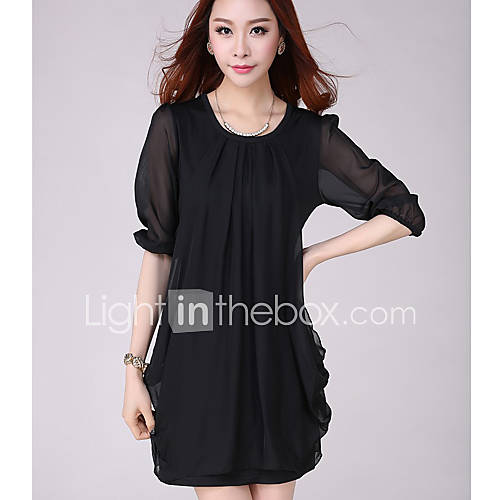 E Shop 2014 Summer Fake Two Pieces Slim Fold Chiffon Dress (Black)