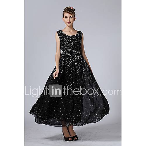 Swd Womens White Dots Round Neck Vest Dress (Black)
