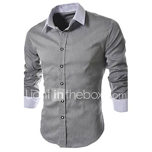 Mens Slim Casual Contrast Color Long Sleeve Shirt