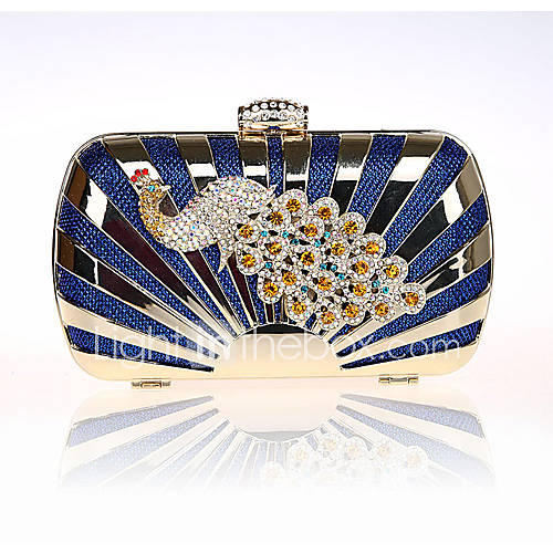 Jiminy Womens Top Grade Diamonade Peacock Evening Clutch Bag(Royal Blue)