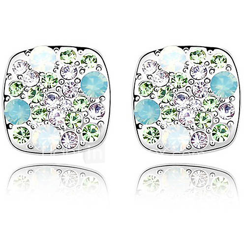 Xingzi Womens Charming Square Made With Swarovski Elements Crystal Stud Earrings