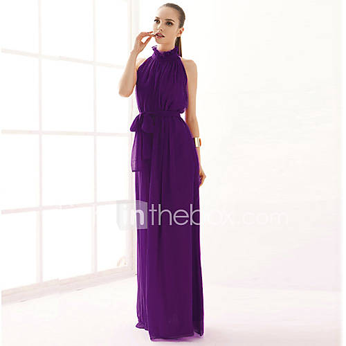 YIGOUXIANG Womens Elegant Big Size Dual Layer Chiffon Dress(Purple)