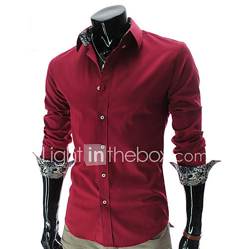 Cocollei mens luxury lapel long sleeve casual shirt (red)