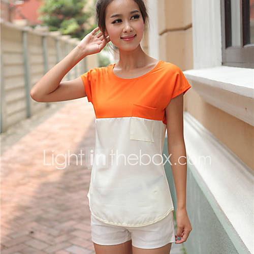 LCL Casual Joint Short Sleeve Chiffon Shirt(Orange)