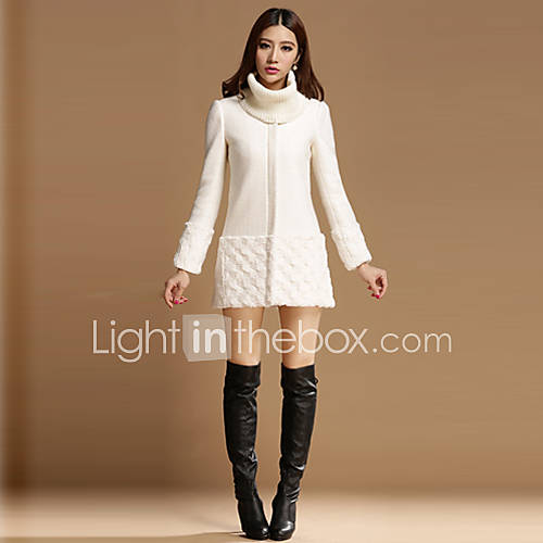 Newcomerland Woolen New Korean Slim Cashmere Wool Overcoats (White)