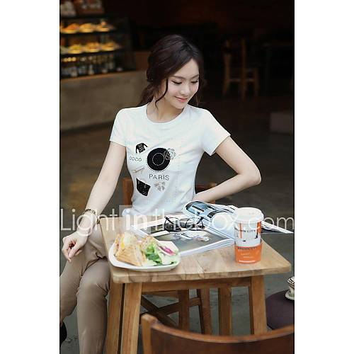 Womens Printing Round Collar T Shirt