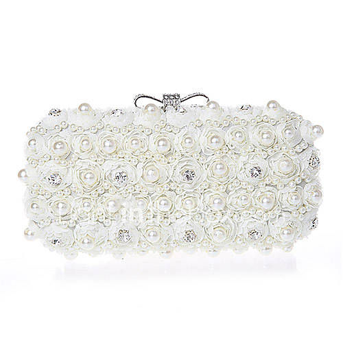 Jiminy Womens Top Grade Flowers Evening Clutch Bag(White)