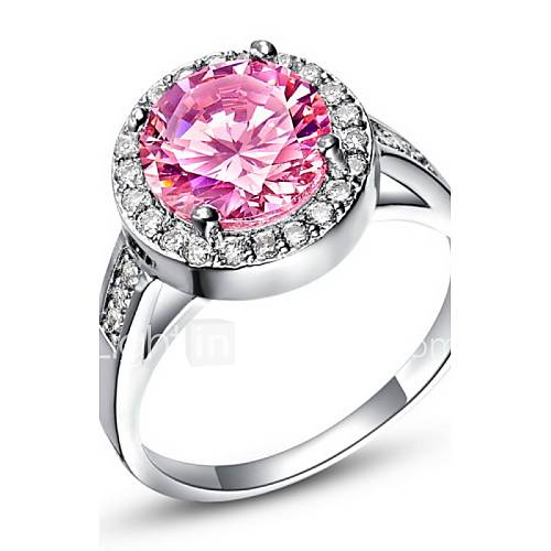 Sweet Sliver Pink With Cubic Zirconia Round Womens Ring(1 Pc)