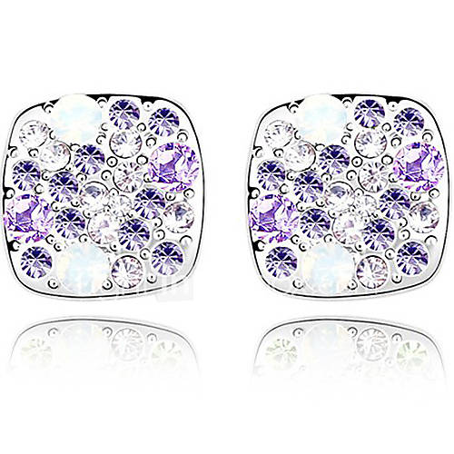 Xingzi Womens Charming Lilac Square Made With Swarovski Elements Crystal Stud Earrings