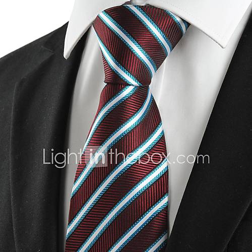Tie New Blue Striped Plum JACQUARD Mens Tie Necktie Wedding Party Holiday