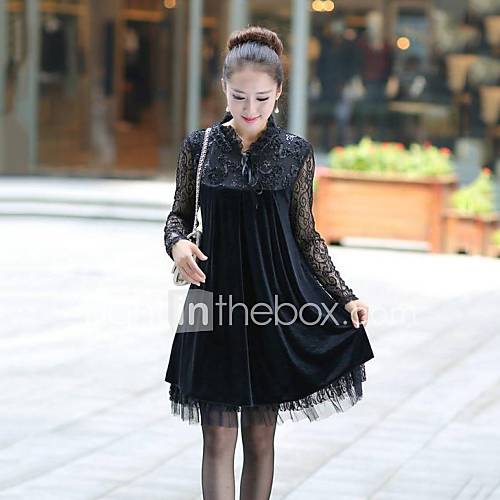 Womens Loose Lace Long Sleeve Dress