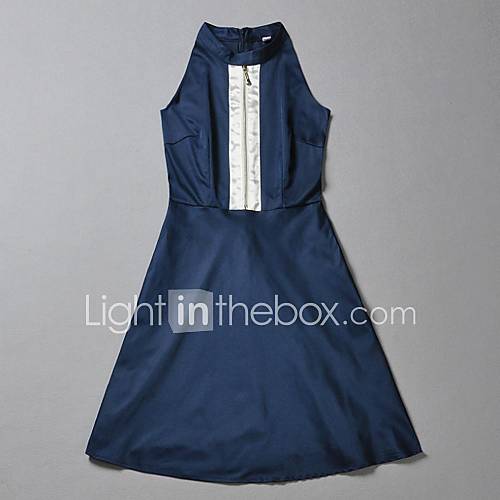 Womens Contrast Color Zipper OL Sleeveless Dress