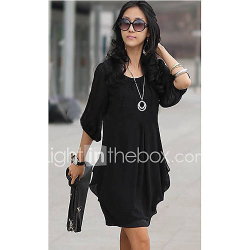 Womens Korean Style Slim 3/4 Sleeve Chiffon Dress