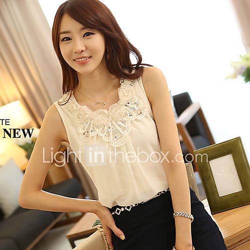 BeiYan Womens Korean Sleevless Lace Chiffon Shirt(Screen Color)