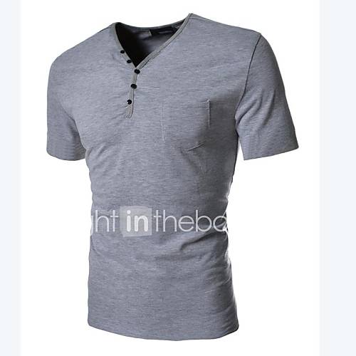 Mens V neck Solid Color Slim Short Sleeve T shirt