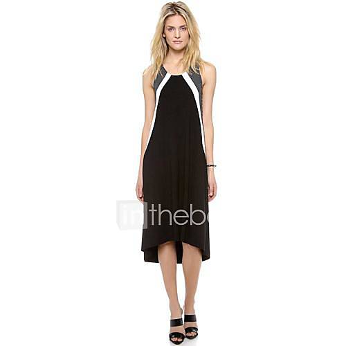 Womens O neck Black White Sleeveless Loose Casual Dress