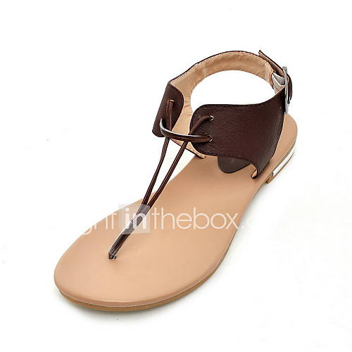 Leather Womens Flat Heel T Strap Sandals Shoes(More Colors)