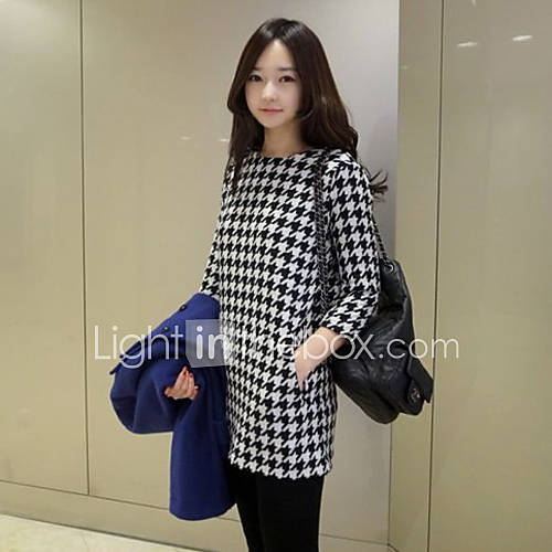 Womens Korean Style Slim Bodycon Houndstooth Midi Dress