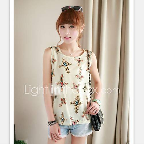 Womens Fashion Chiffon Cross Print Vest